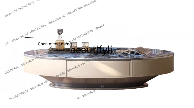 

Light Luxury Stone Plate Coffee Table Living Room Home Modern Minimalist Luxury Stone Oval Solid Wood Tea Table TV Stand