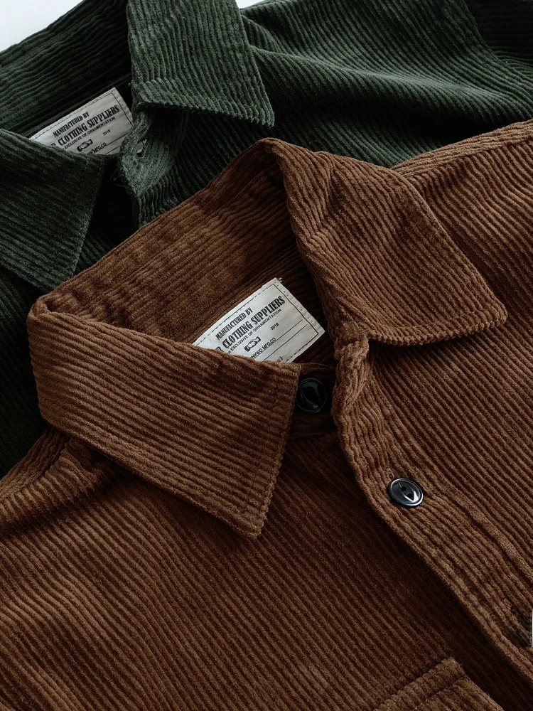 

Heavyweight Corduroy Long Sve irt Retro Men's Casual Pure Cotton Workwear irt with Multiple kets Stand Fit Autumn
