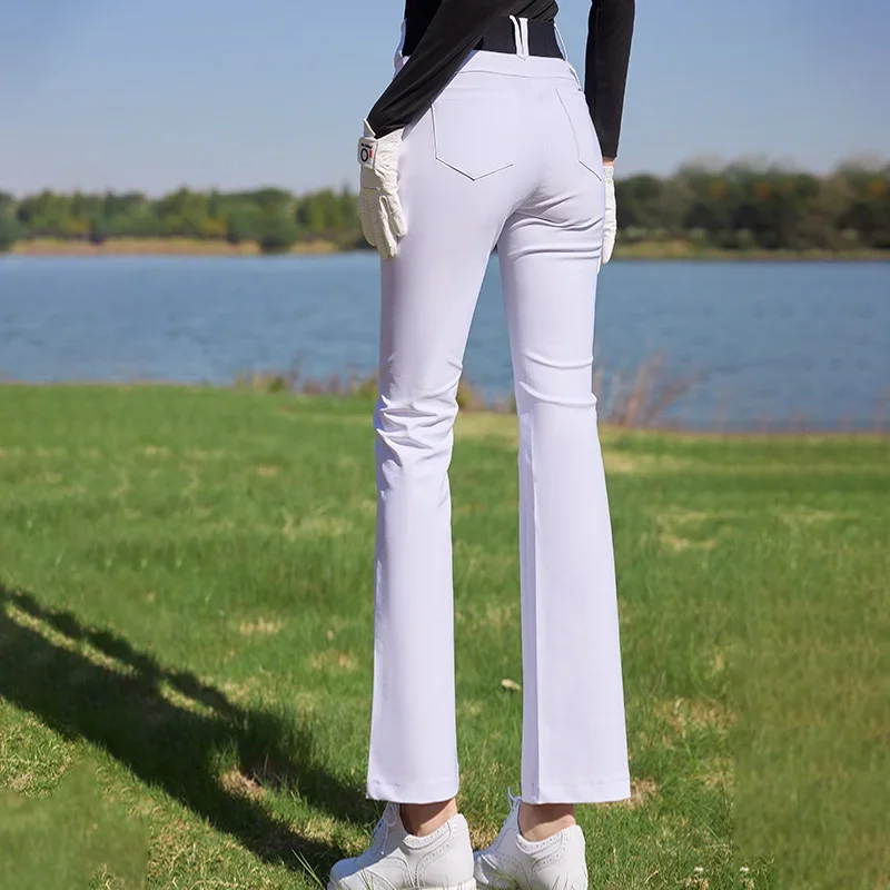 SG Golf Women's Long Pants for Autumn and Winter Sports High Waisted Slim-fit Elastic Slight Flared Pants Plush Warm Trousers