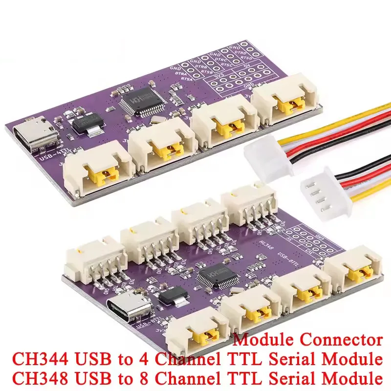 

USB на 4/8 каналов, последовательный порт TTL, интерфейс USB Type-C, 6 Мбит/с, высокоскоростной модуль преобразования чипа CH344 CH348