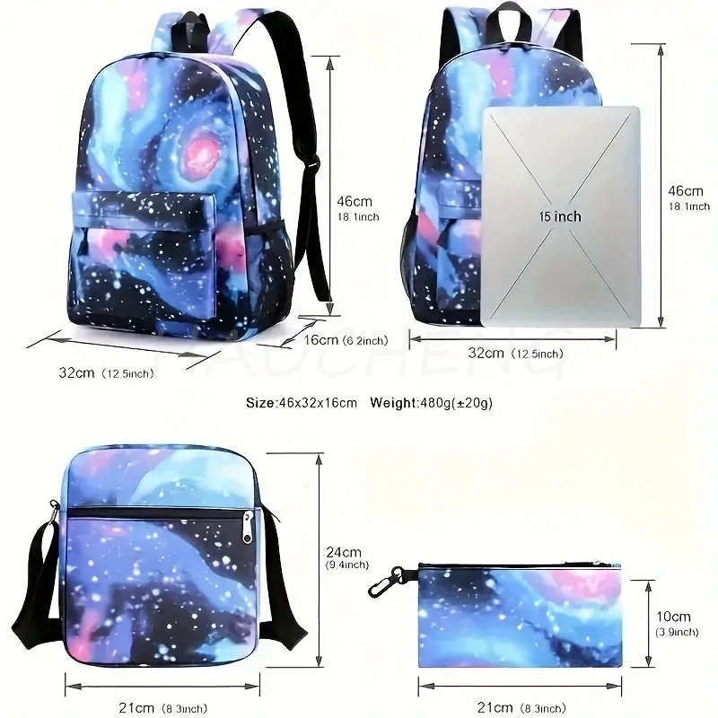 Cr7 mochila escolar para menino e menina, conjunto de 3 peças, mochila escolar, viagem, laptop, zíper, novo