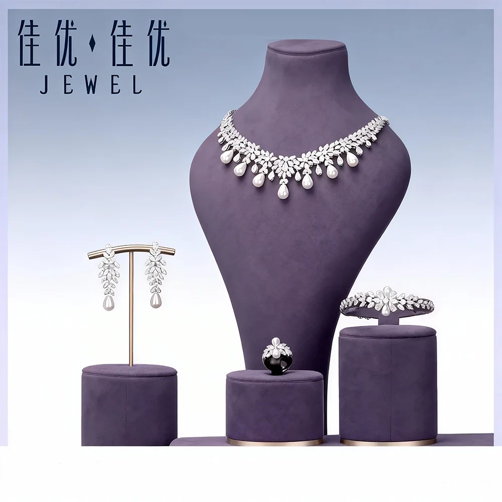 

Fashion imitation pearl set exquisite cubic zirconia necklace 4PCS high-quality Dubai women's wedding and celebration jewelry