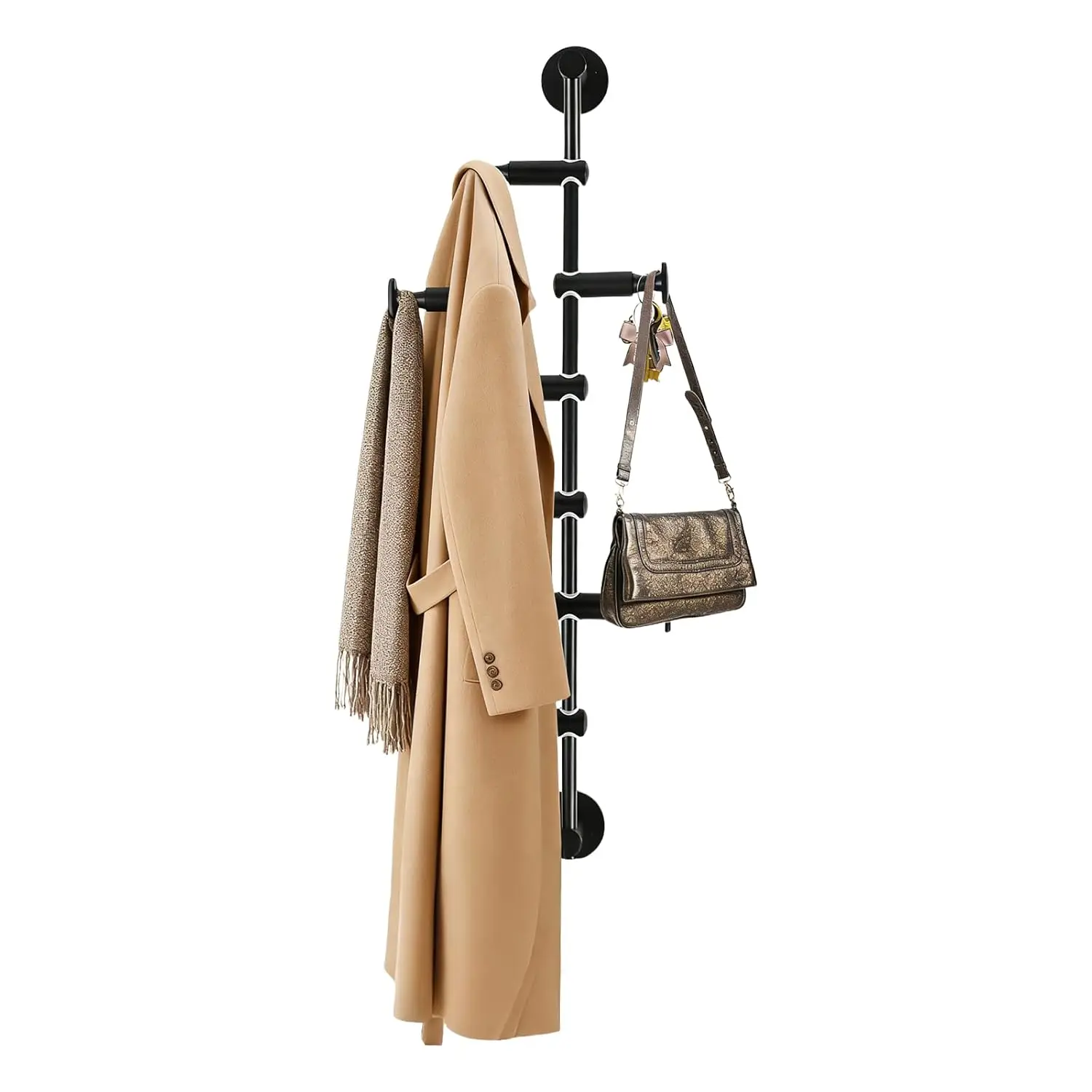 

Black Metal Wall Mount Coat Rack 6 Adjustable Rotating Hooks 24’’ for Clothes Scarves Hats Towels Customized