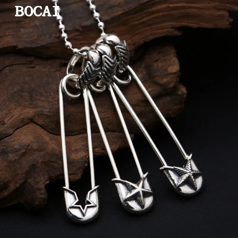 BOCAI S925 Pure SilverRetro Creative Pentagonal Star Brooch Pin Pendant Men's and Women's Gift Free Shipping