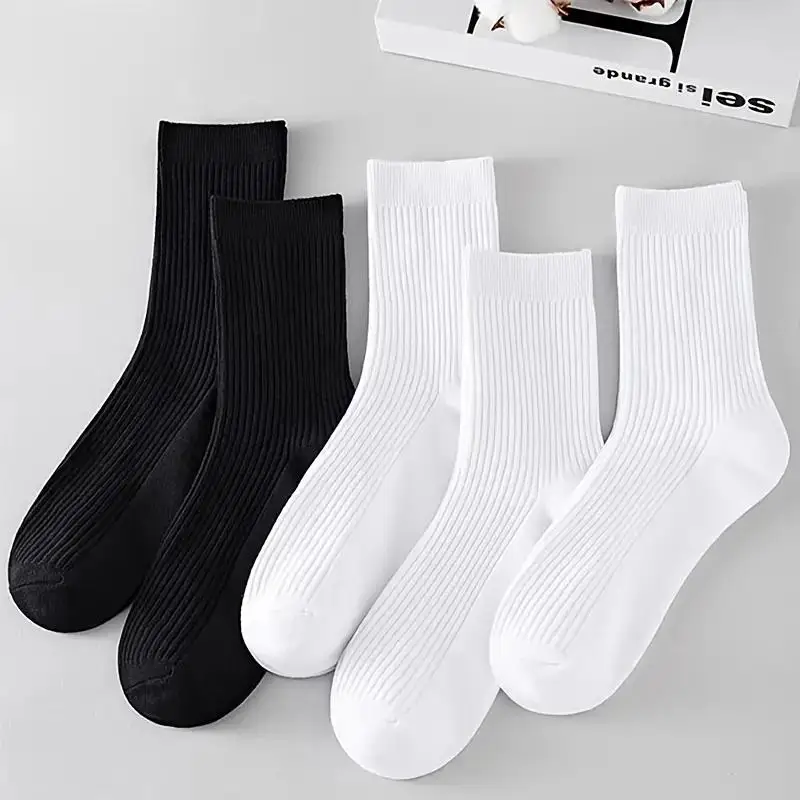 6 Pairs Solid Color Men\'s Mid Length Socks Fashion Comfortable Autumn Classic Black Business Sock High-quality Men\'s Short Socks