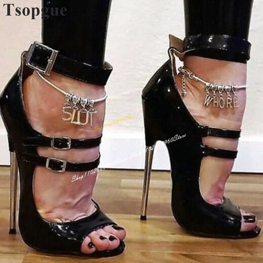 

Metal Heel Black Buckle Strappy Pumps Stilettos High Heel Women Shoes Ankle Buckle Strap Peep Toe 2024 Sexy Zapatos Para Mujere