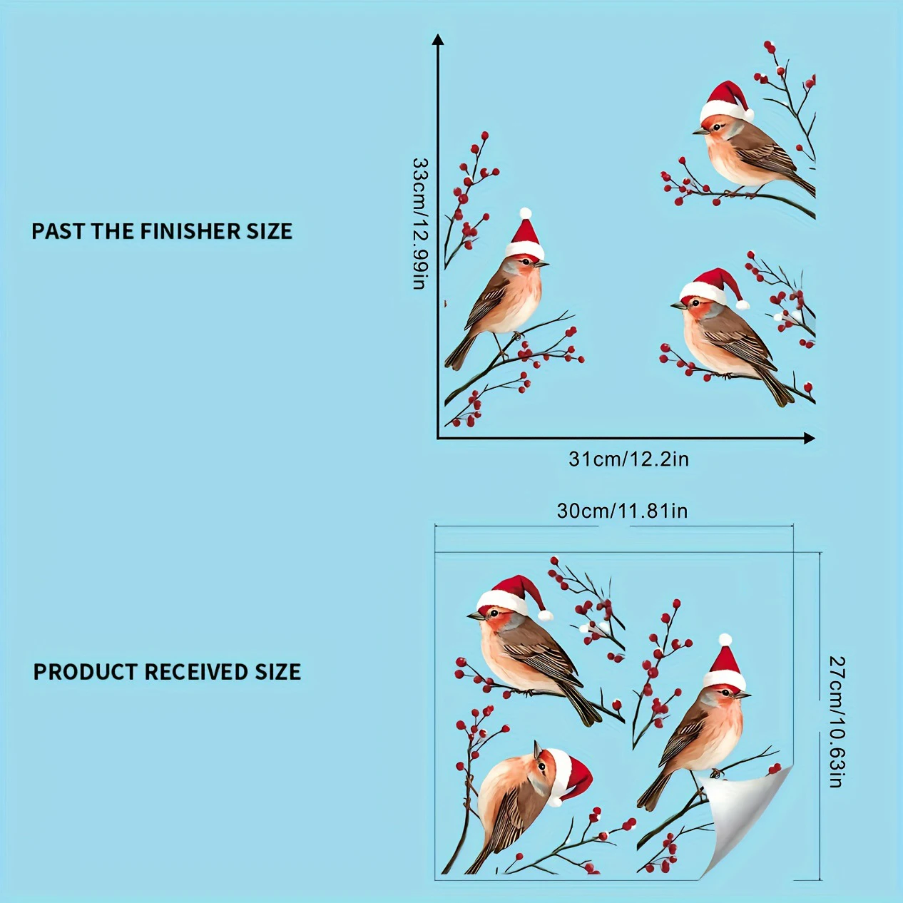 ثلاثة طيور في قبعات سانتا نافذة يتمسك عيد الميلاد موضوع ملصقات الحائط مهرجان التوت الأحمر ديكور عطلة صالح
