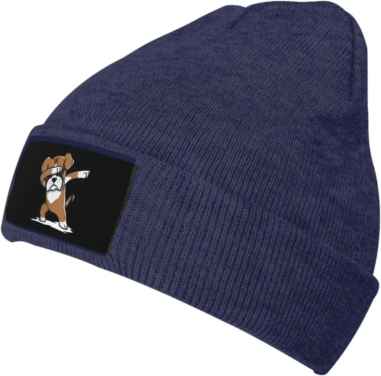 Dynamic Boxer Dog Beanie Black Warm Knit Winter Hat Cuffed Slouchy Skull Cap for Men Women