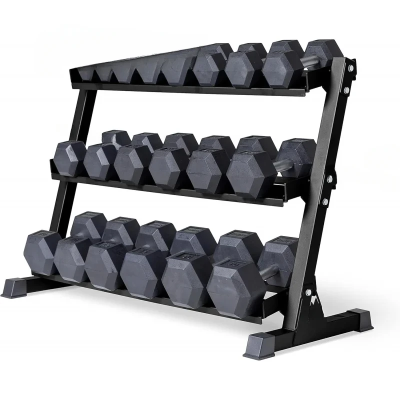 AQRep Rubber Hex Dumbbell . 5-50,5-75,or 5-100 LB Sets available with Black,Blue or Red Racks to Match your Home