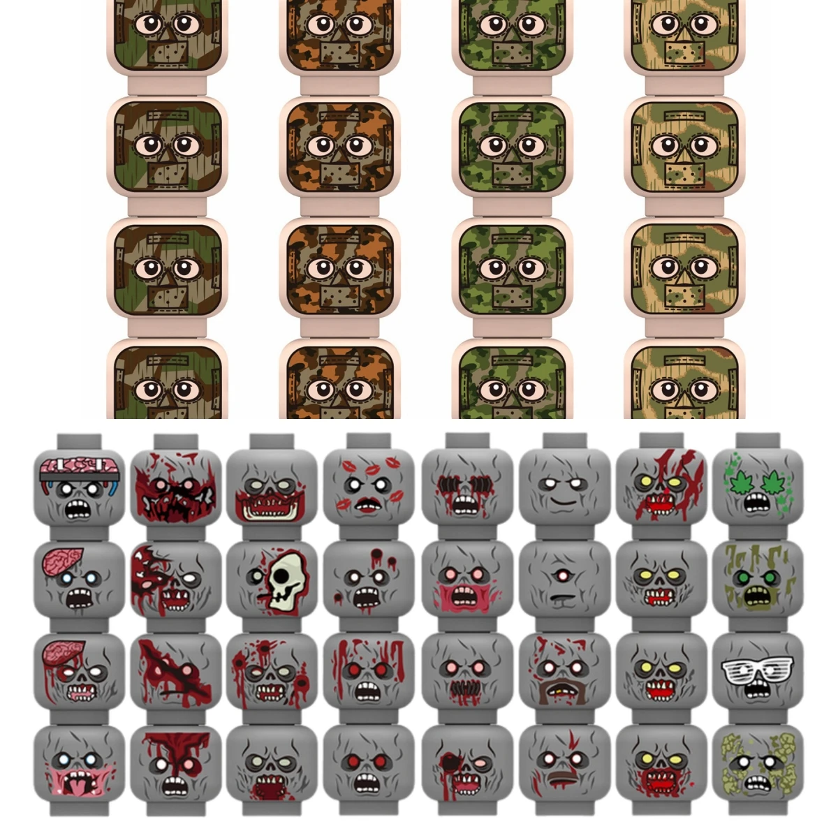 

MOC Camo Expression Building Blocks Soldier Figures Face UV Printing Glasses Desert Special Forces Head Accessories Bricks Toys