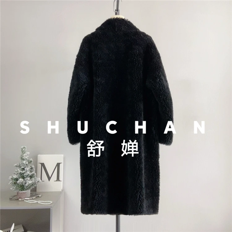Cappotto di lana 100% Donna Nuovo caldo Tosatura delle pecore Cappotto monopetto con risvolto lungo Lana di agnello Casaco Feminino Inverno 2025