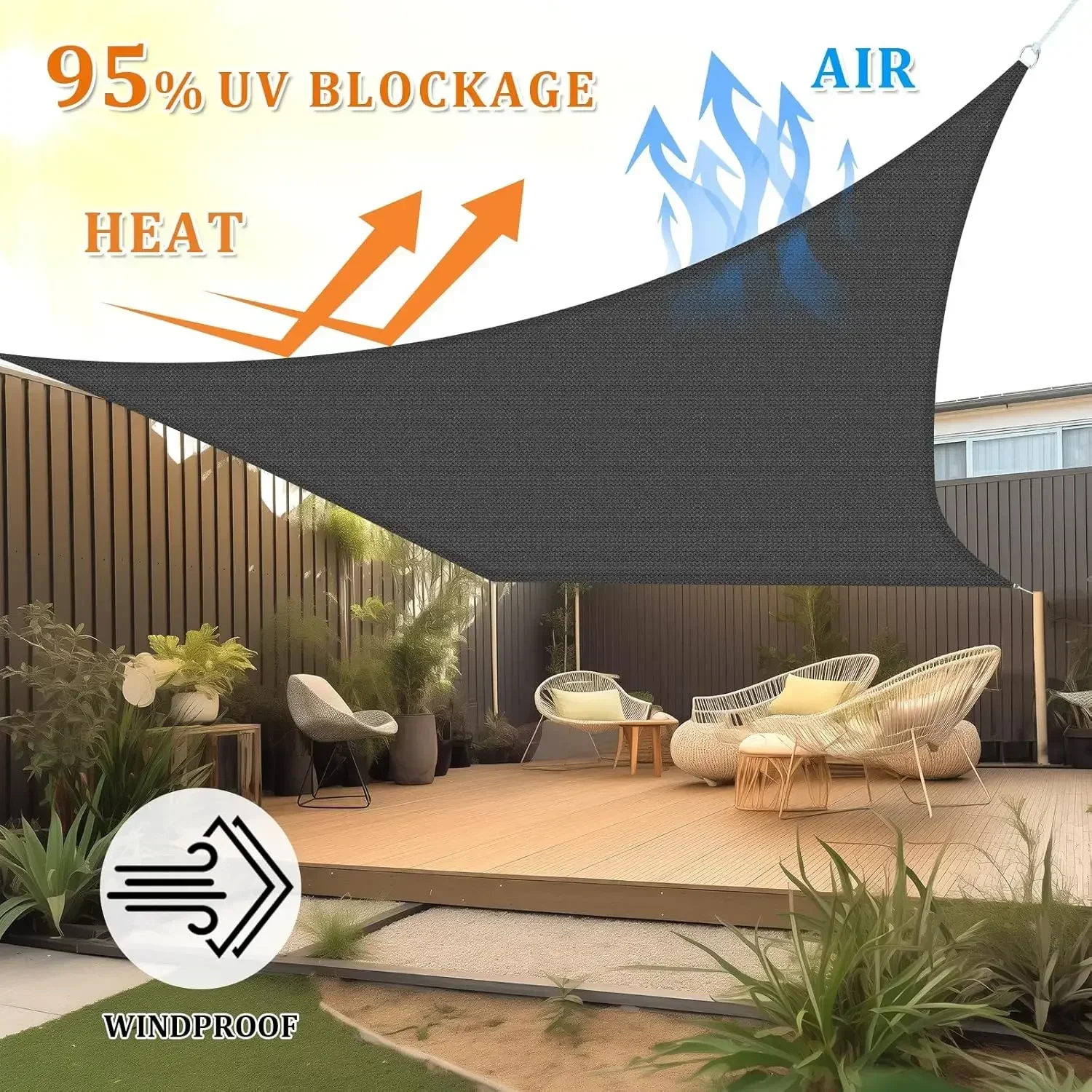 Hot Sales8'x18' Sun Shade Sail Canopy Rectangle, UV Block Breathable Curved Shade Sail Dark Grey for Backyard Garden Deck Outdoo