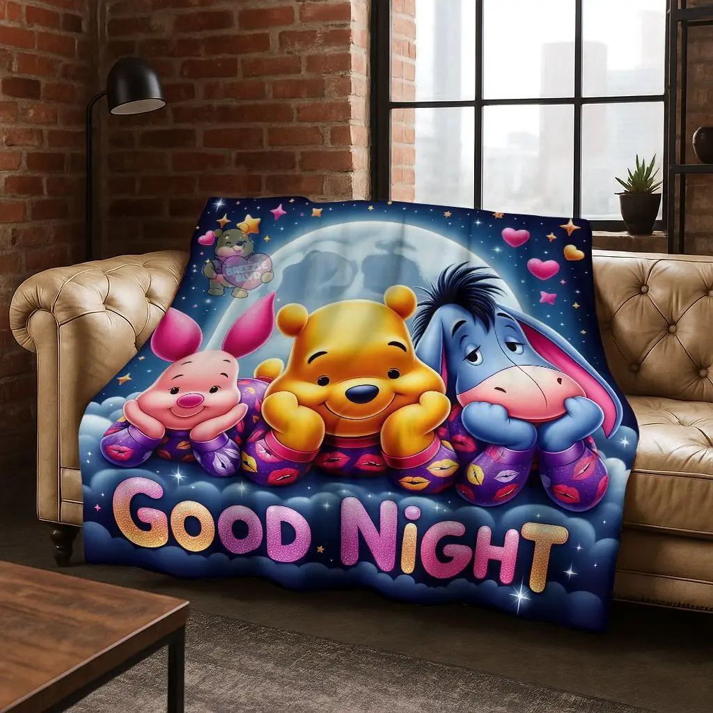 

3D Print Cute Winnie Pooh Bear Cartoon Flannel Blanket,Warm and Cozy Soft Throw Blanket for Home Bedroom Bed Sofa Cover Gift Kid