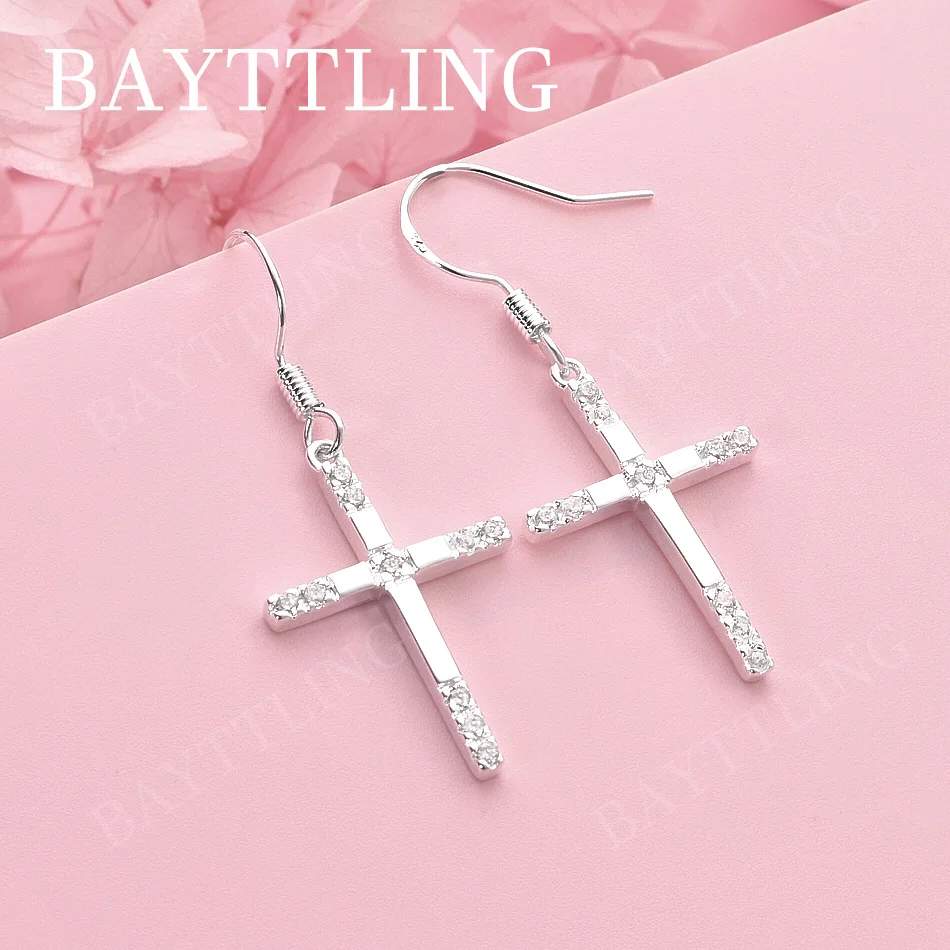 

Luxury 925 Sterling Silver Exquisite Cross Zirconia Pendant Earrings for Women, Fashionable Party Gift Accessories Jewelry