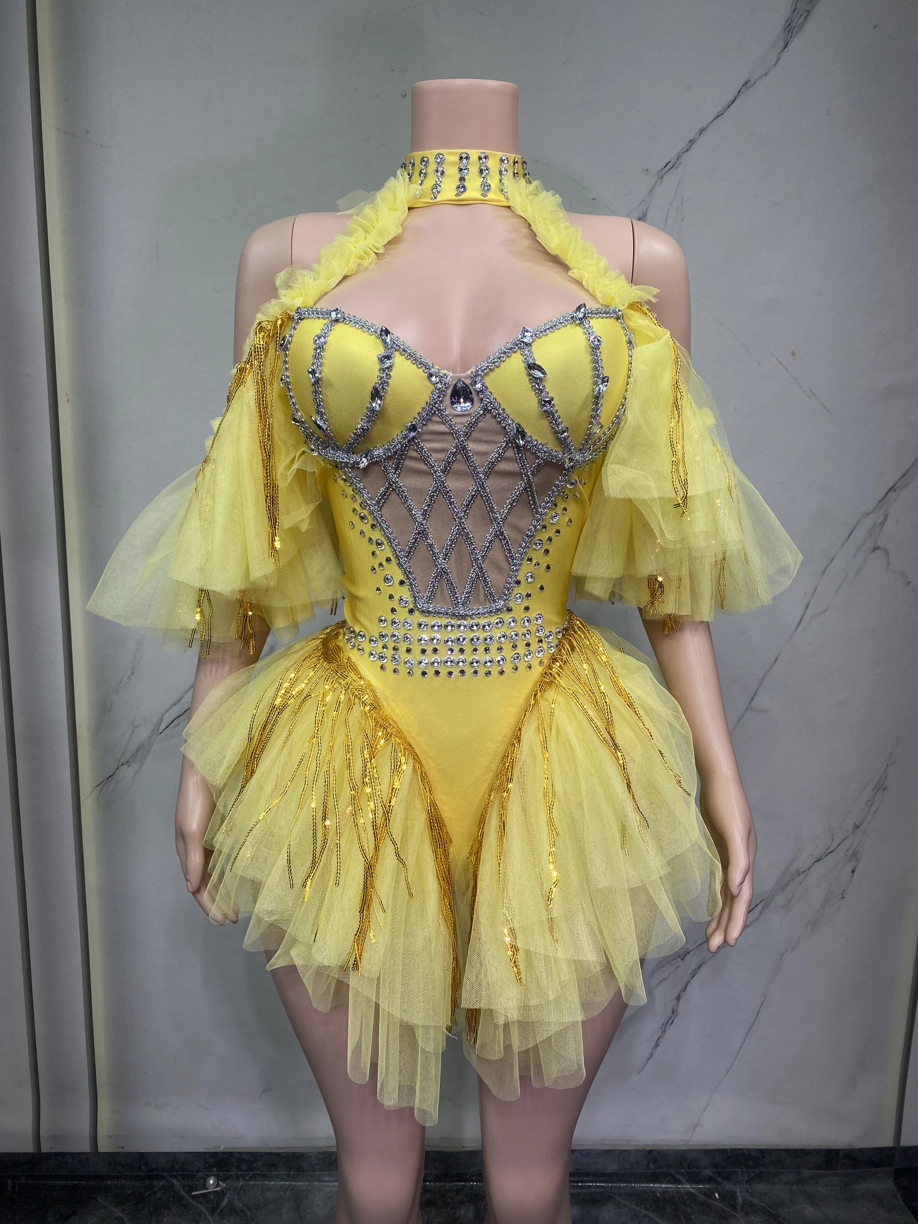 Yellow Princess Dress for Women Elegant Gown for Nightclub Bar Birthday Party Singer Model Runway Show Dance Occasions view 4