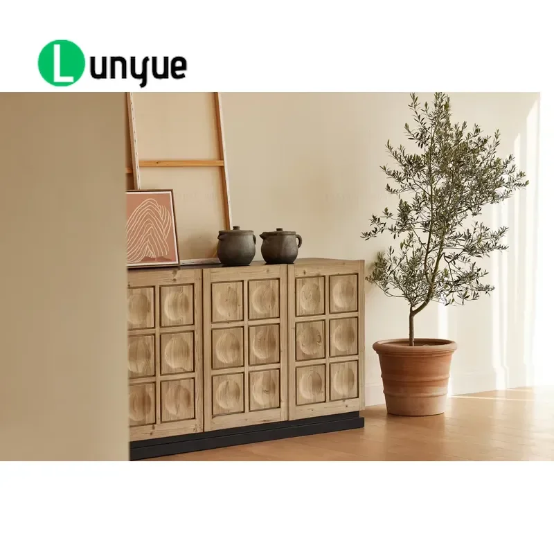 European Rural Retro Solid Wood Sideboard Recycled Pine Birch Living Room Hotel Furniture Vintage Storage Cabinet Home Decor