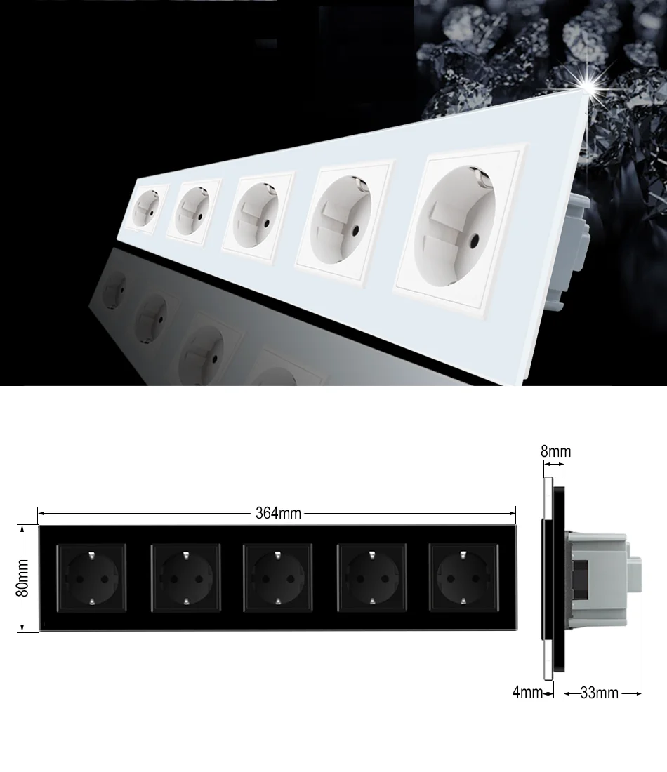 Imagem -06 - Livolo Nova Tomada de Energia Padrão da ue Painel de Saída de Vidro de Cristal Multi-função Cinco Tomada de Parede sem Plugue Vl-c7c5eu11