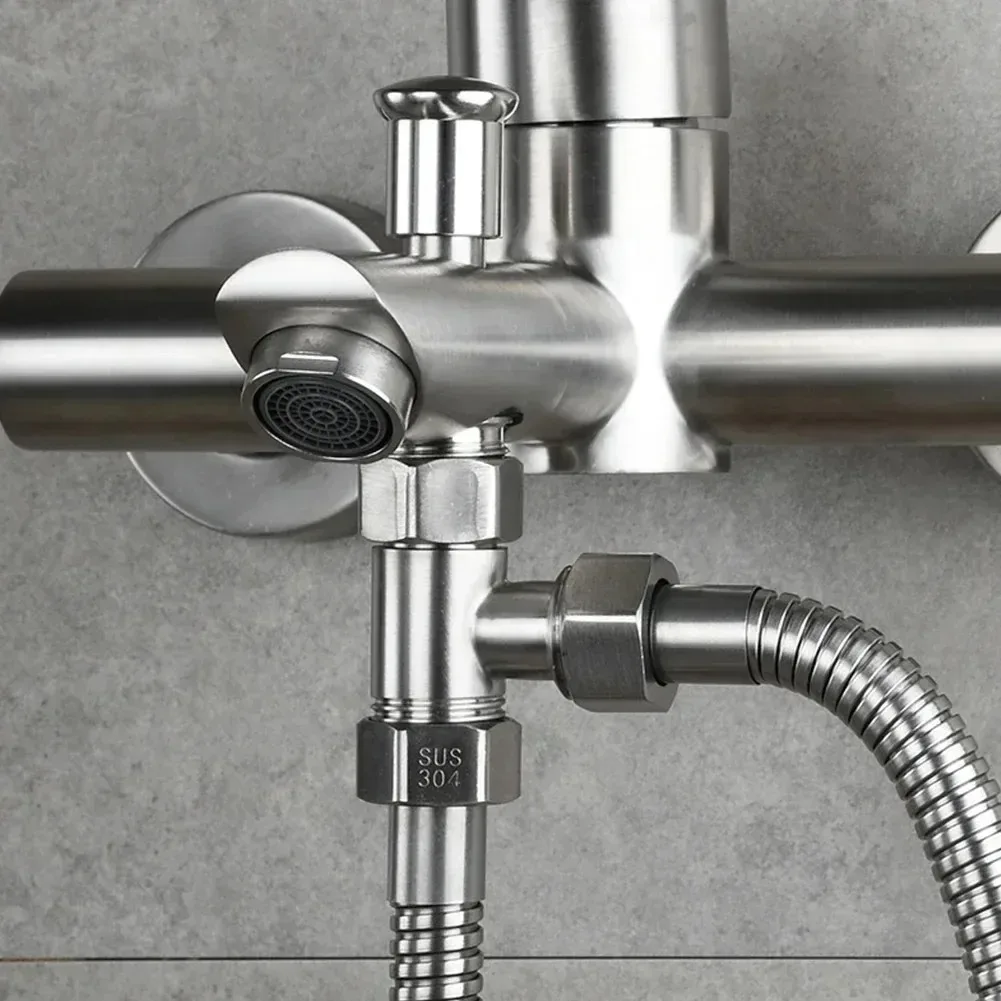 G1/2 3 Way T-Adapter Bathroom Shower Faucet Water Splitter Toilet Shower Valve Spray Nozzle Converter Stainless Steel