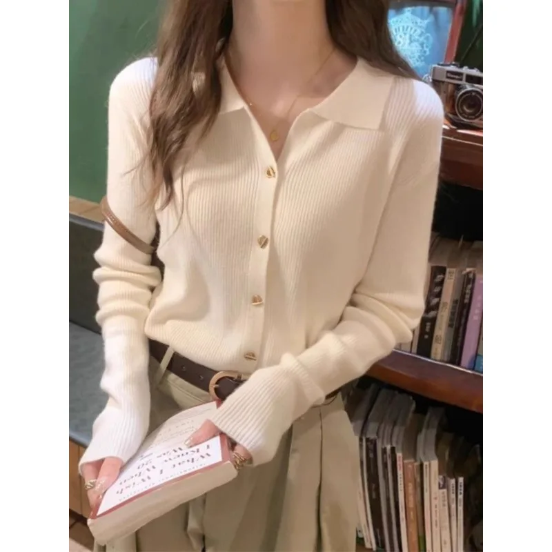 

Fashionable Knitted Turn-down Neck Top Women's Base Layer Shirt Autumn Winter Stylish Sweater Korean Style New Arrival 2025