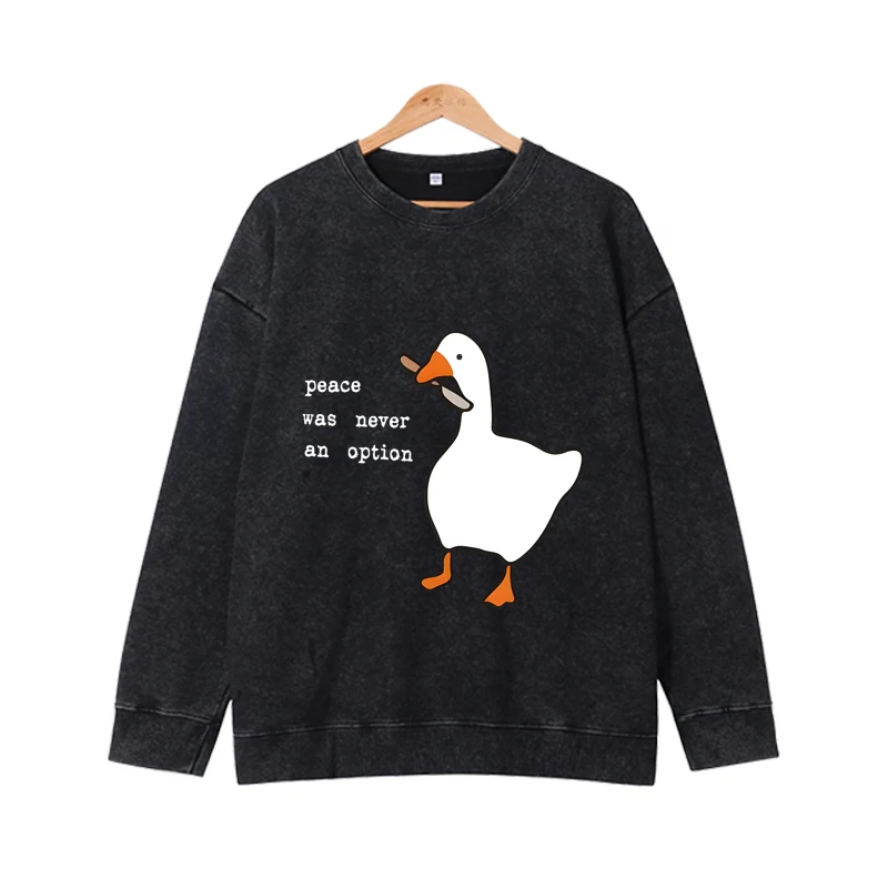 

Cartoon cute duck round neck top men's fashionable long sleeved sportswear women's casual loose top Harajuku