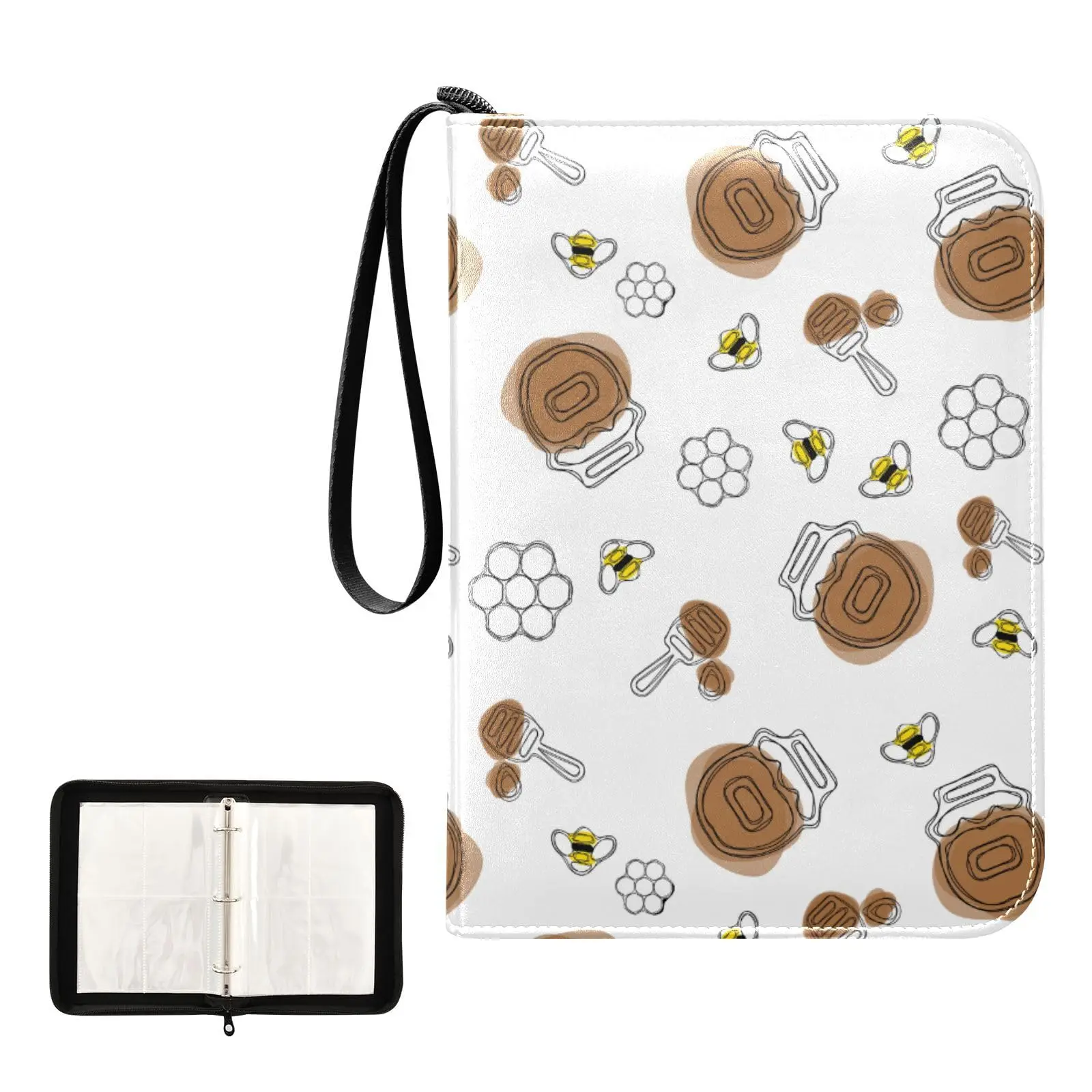 Bee Honey Flowers Trading 4 Pocket Cards Binder, 400 Double Sided Pocket Album Sport Game Cards, Unique Card Collection Storage