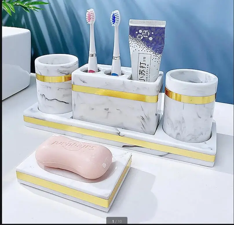 Resin Bathroom Set Toiletries Desktop Wash Soap Dish Mouthwash Cup Toothbrush Holder Lotion Bottle Storage Tray