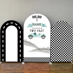Two Fast Racing Car Arch Backdrop Race Car Baby Boy Shower Photography 1st 2nd Birthday Party Decor Custom Name Elastic Fabric