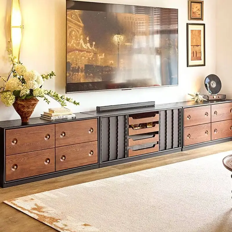Medieval floor-to-ceiling TV cabinet integrated wall module