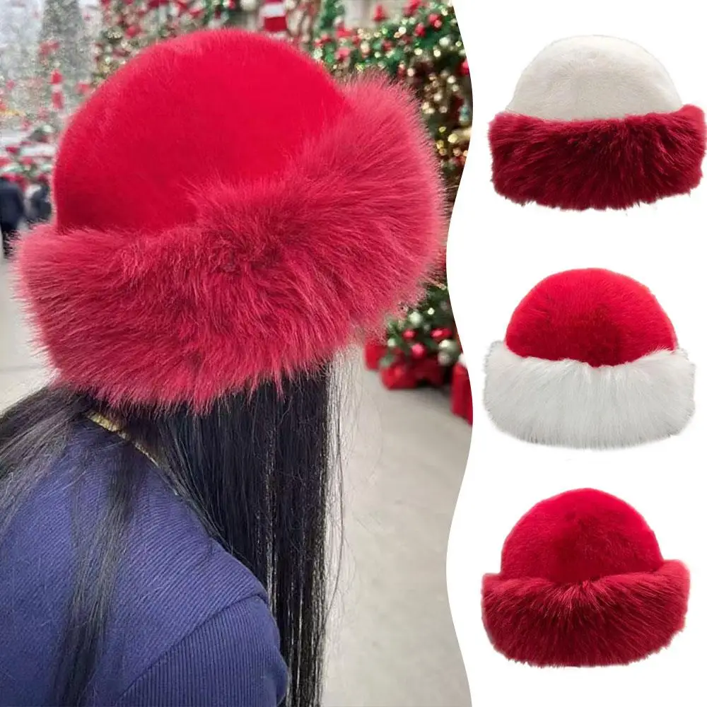 Świąteczny futrzany kapelusz rosyjski Baginskiy, modny ciepły kapelusz typu bucket, puszysty czerwono-biały kapelusz damski, gruby polarowy pluszowy kapelusz rybacki