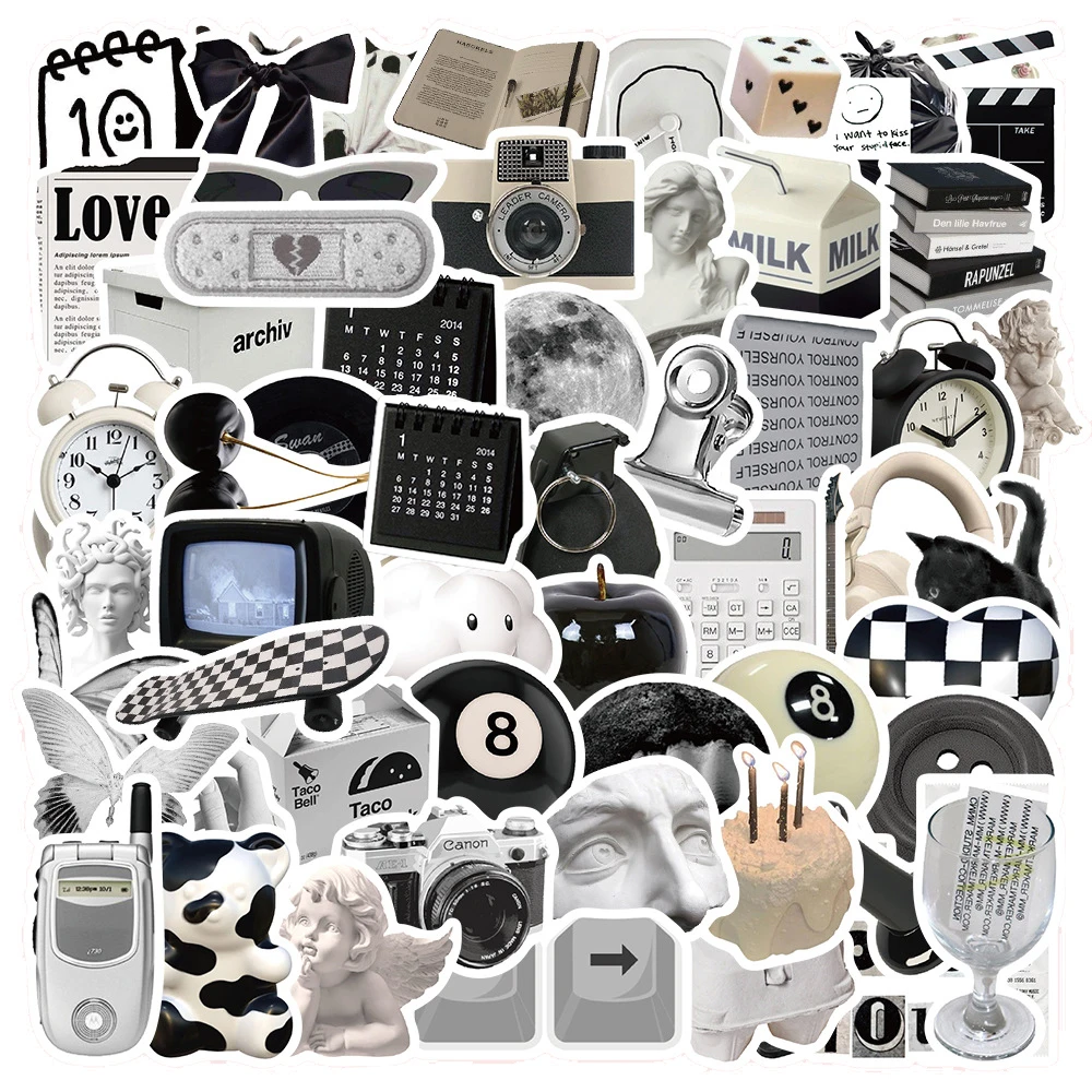 10/30/61 Uds. Pegatinas bonitas de estilo Simple Ins en blanco y negro, pegatina estética de dibujos animados, botella de agua, pegatinas para teléfono y cuaderno, decoración