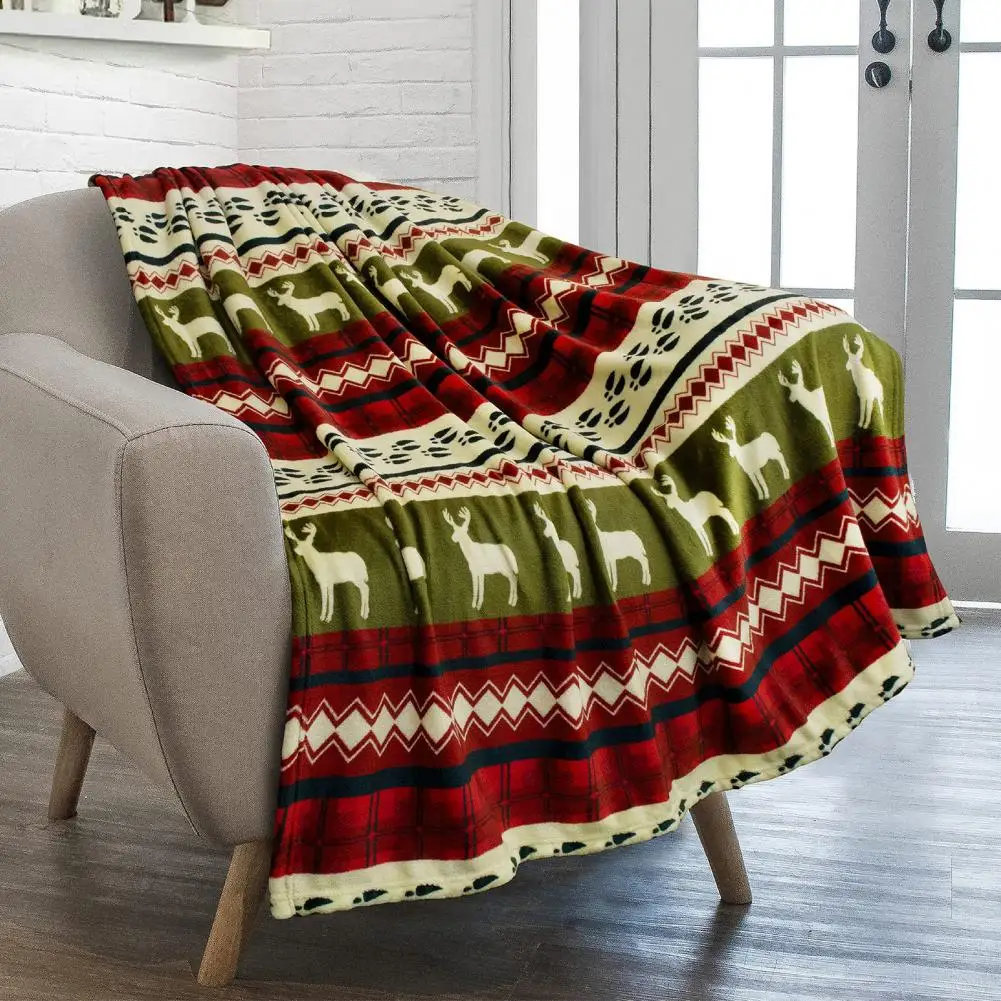 Good Allergy Free Elk Print Christmas Blanket Heat Retention Sofa Blanket One-side Print Sofa Blanket for Bed