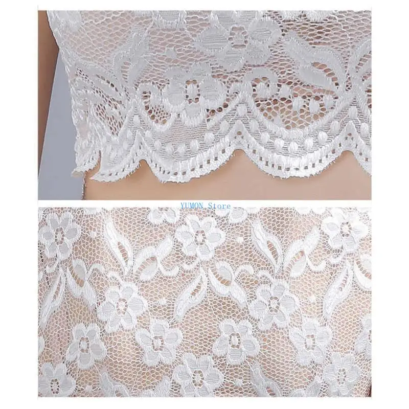 D0UD المرأة الياقة المدورة انفصال طوق أنيقة الأزهار الدانتيل قصيرة الأكمام نصف بلوزة قميص البلوز بطانة ديكي المحاصيل الأعلى