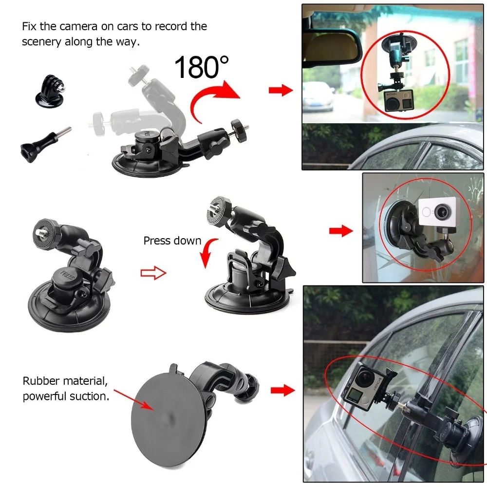 Soporte de ventosa para parabrisas de coche, accesorios para Gopro Hero 12, 11, 10, 9, 8, 7, 6, 5, 4, 3 + SJCAM Xiaomi DJI, 9cm