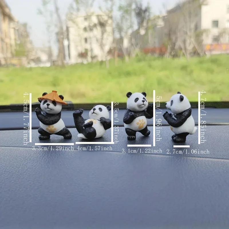 4pcs/set Panda Design Car Ornaments Car Center Console Ornaments Office Desk Ornaments Small Car Interior Decoration