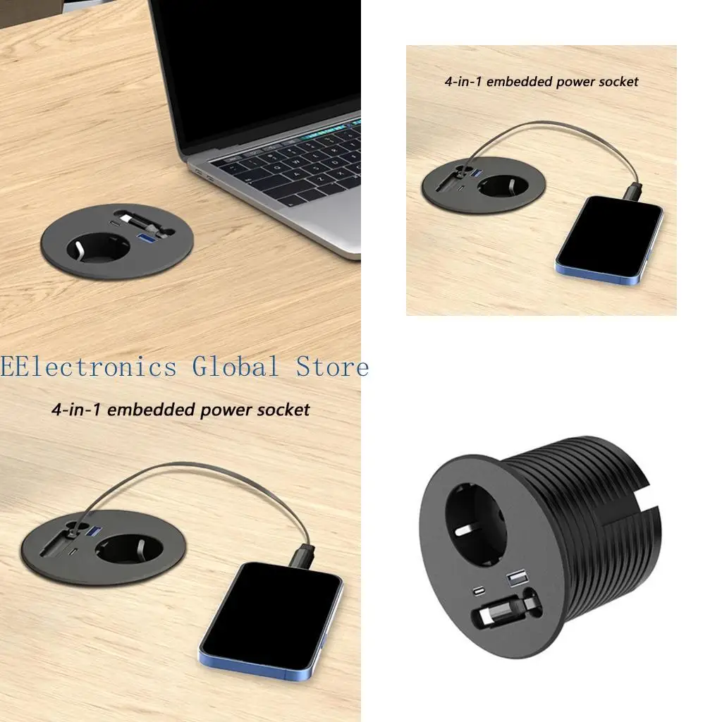 462B Flushes Round Power Outlet With 70Cm Retractable Cord And USB Port for Office