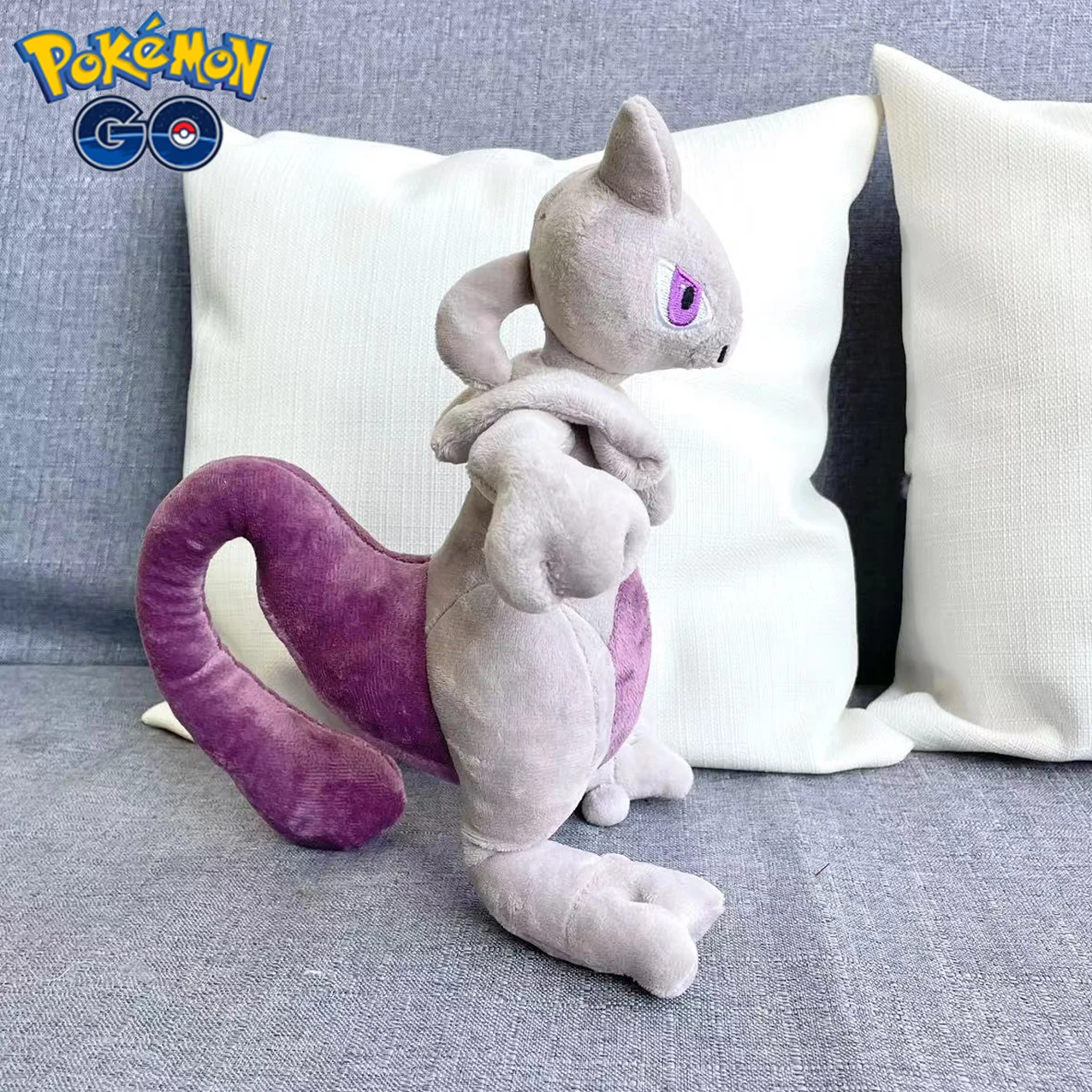 Pokémon Stuffed Anime Mewtwo Brinquedo de Pelúcia Kawaii Desenhos Animados Boneca de Algodão Macio, Almofada Sofá, Presentes de Aniversário para Meninas e Meninos, Decoração do Quarto, 30cm