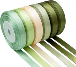 Satin Ribbon 3/8 Inch Green Ribbon Sage Green Ribbon Assorted Solid Color Thin Double Faced Satin Ribbon for Crafts, Gift Wrap