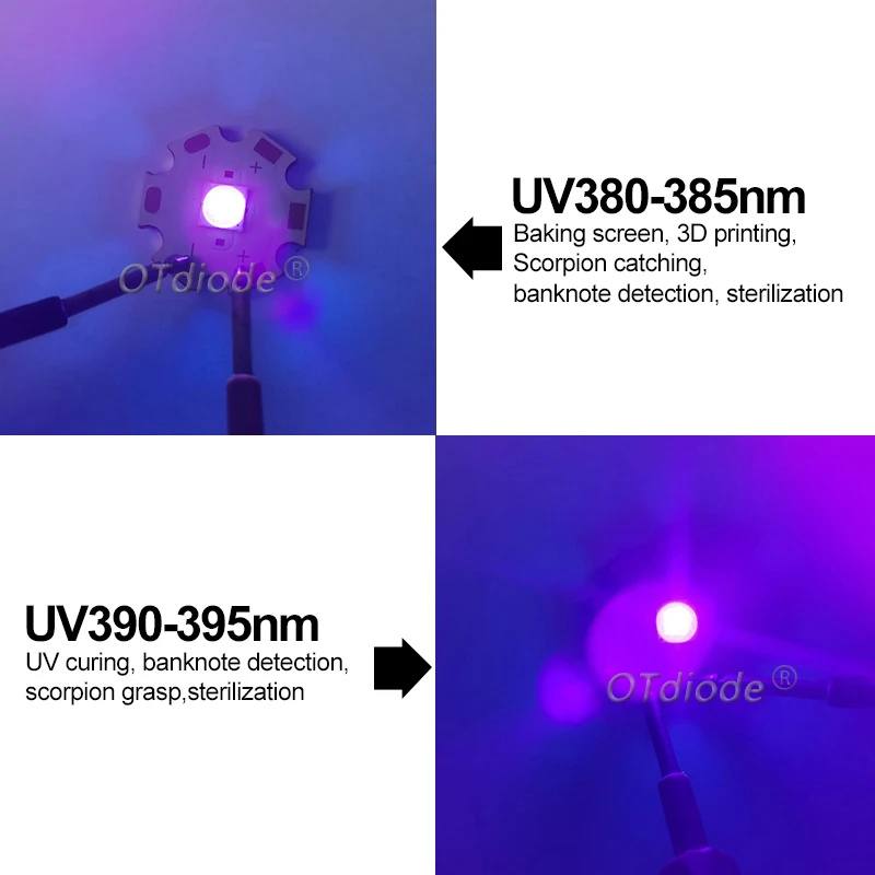 10W 5050 XML UV LED Beads XML2 SMD Chip Purple 3-3.7V 385nm 395nm 400nm Bead Diode Flashlight Part Accessory Printer Curing