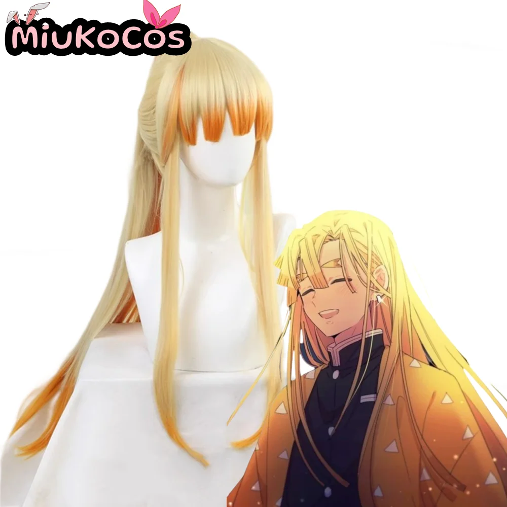 

В НАЛИЧИИ Zenitsu Agatsuma Косплей Парик MiukoCosplay Аниме Demon Slayer Косплей Женский стиль с белым цветным бантом Доступ к волосам