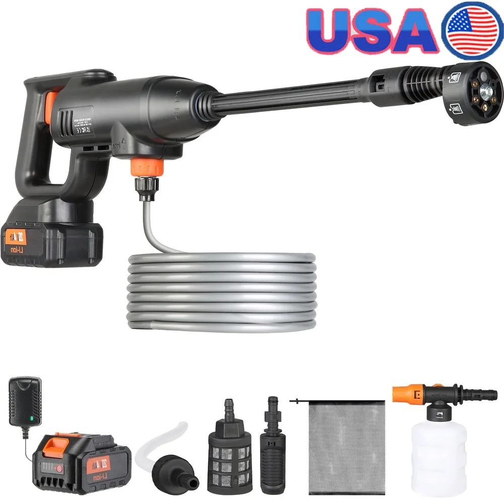 

Cordless Pressure Washer 600 PSI 1.5 GPM Portable High Power Cleaner with 6-in-1 Nozzle Battery Powered Handheld 40 Min Runtime