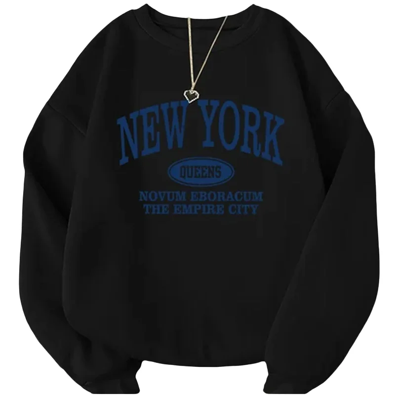 New In Hoodies NEW YORK Print Sweatshirts Women Letter Printed Round Neck Hoodie Casual and Fashionable Winter Women\'s Pullover