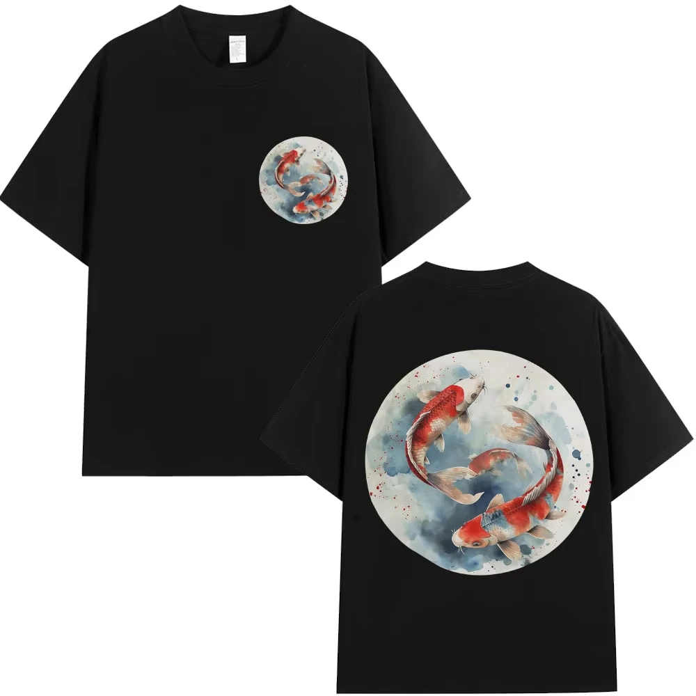 Camiseta japonesa con diseño de pez carpa Koi, estilo Sakura, estilo Tokio, camiseta Vintage Harajuku a la moda para hombres y mujeres, camisetas informales de algodón de gran tamaño