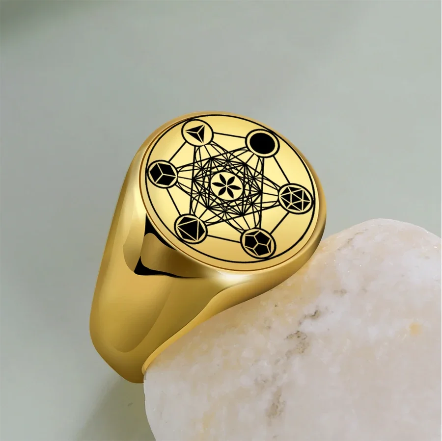 Dreamtimes Archangel Metatron Angel of Life Seal Solomon Ring Men's Talisman Sacred Geometry Stainless Steel Rings Jewelry Gifts