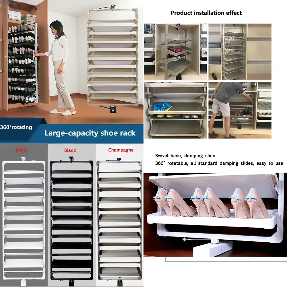 Qwinn 2026-Schuhregal 360 °   Drehbarer, höhenverstellbarer Schuhschrank aus Aluminiumlegierung, drehbares Schuhschrank-Hardware-Set