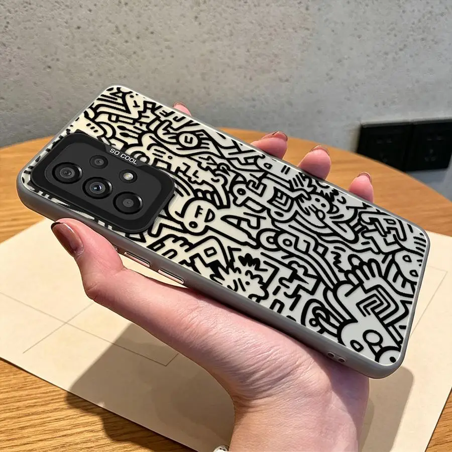 Creative Black Graffiti Case for Samsung Galaxy A17 A54 A51 A04 A12 A72 A34 A37 A57 A25 A26 A50 A31 A07 A15 A16 A71 A14 A56 A23