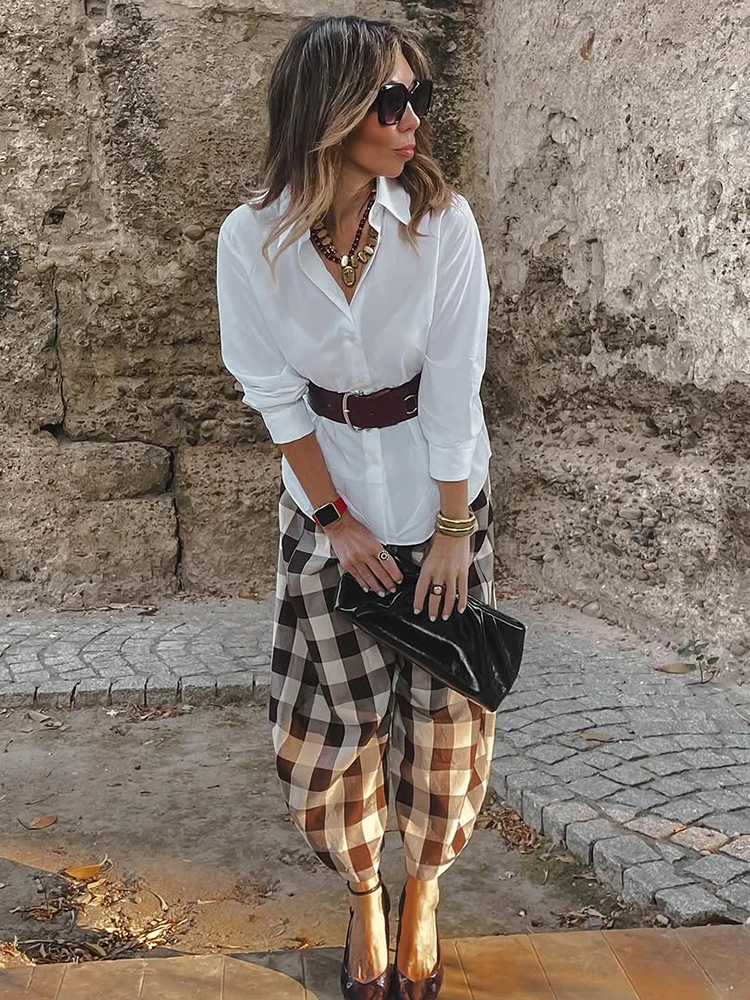 أنيقة منقوشة فضفاضة اقتصاص السراويل النساء عادية مستقيم قطع بنطال مريح 2025 جديد الصيف مكتب سيدة التنقل اليومي Britches #2