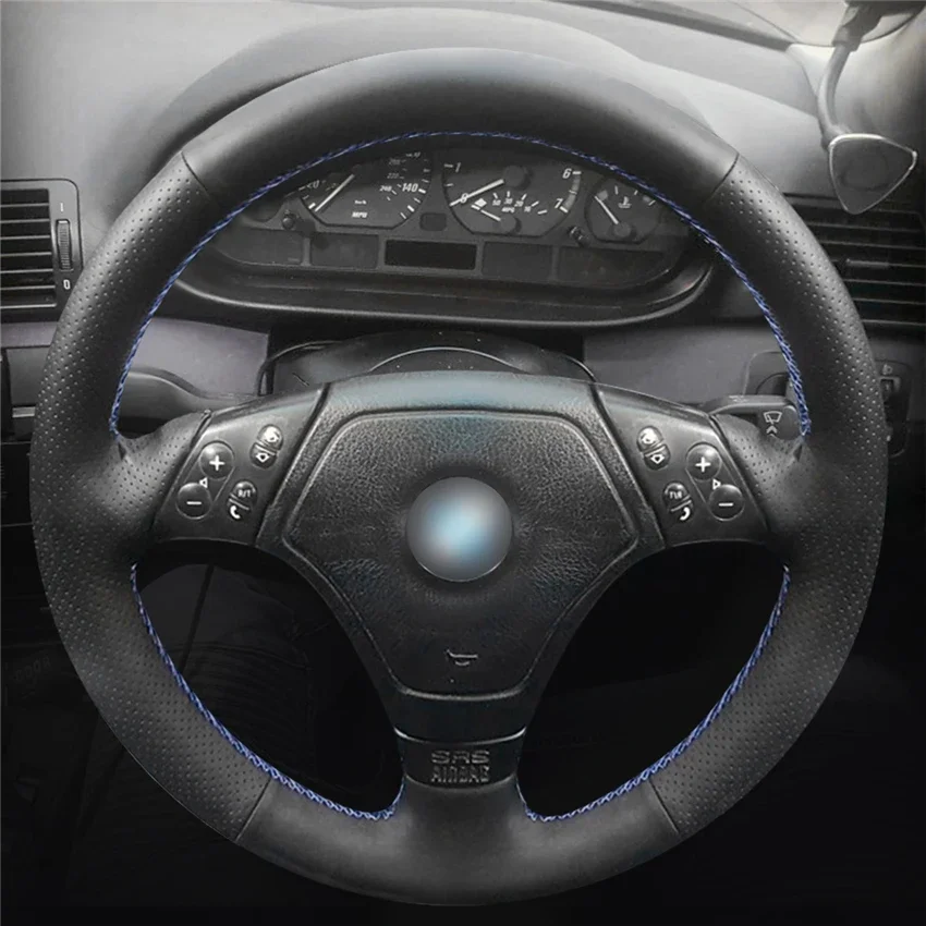 

DIY Hand-Stitched Non-slip Durable Black Artificial Leather Steering Wheel Cover for BMW E36 E46 E39 Interior Accessories