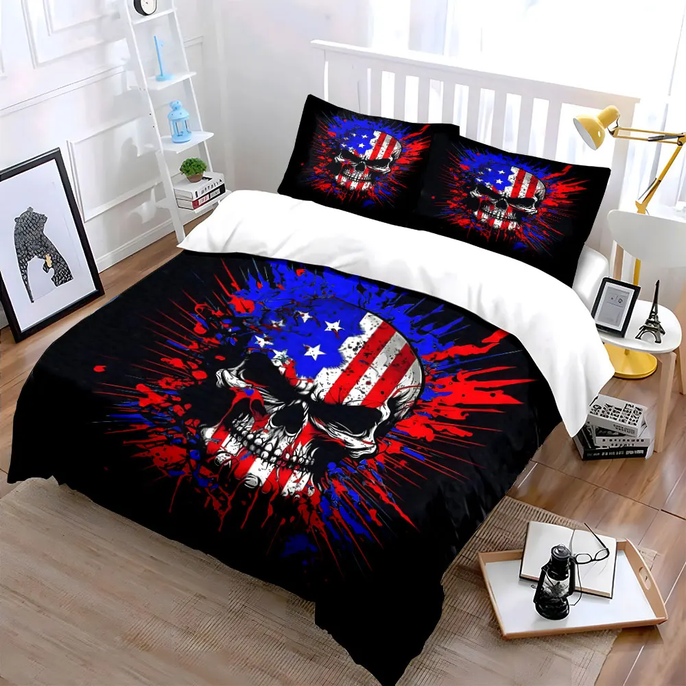 Graffiti Skull With American Flag Print Soft Comfortable Duvet Cover Bedding Set Included 1*Duvet Cover 2*Pillowcases
