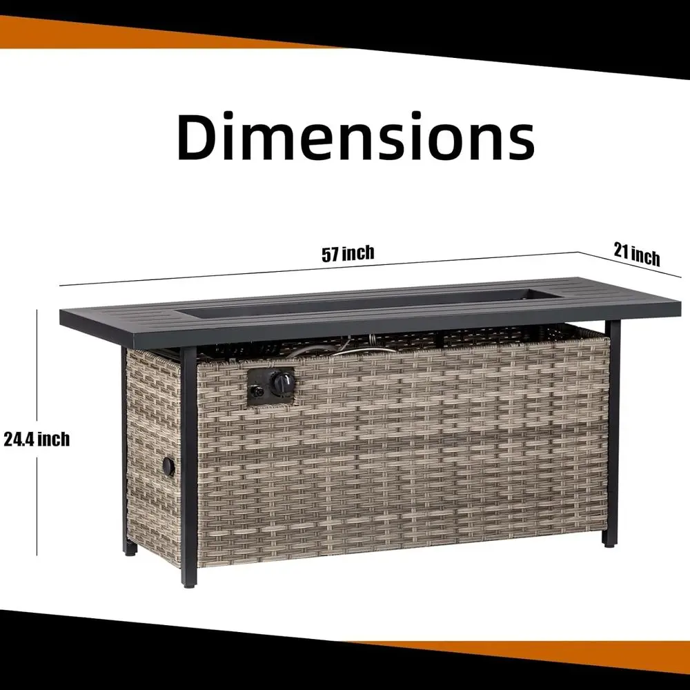 57 طاولة حفرة نار من البروبان مع غطاء مقاوم للماء وجوانب الروطان، وغاز 50000 وحدة حرارية بريطانية، وتناول الطعام في الهواء الطلق وسخان الفناء للحفلات