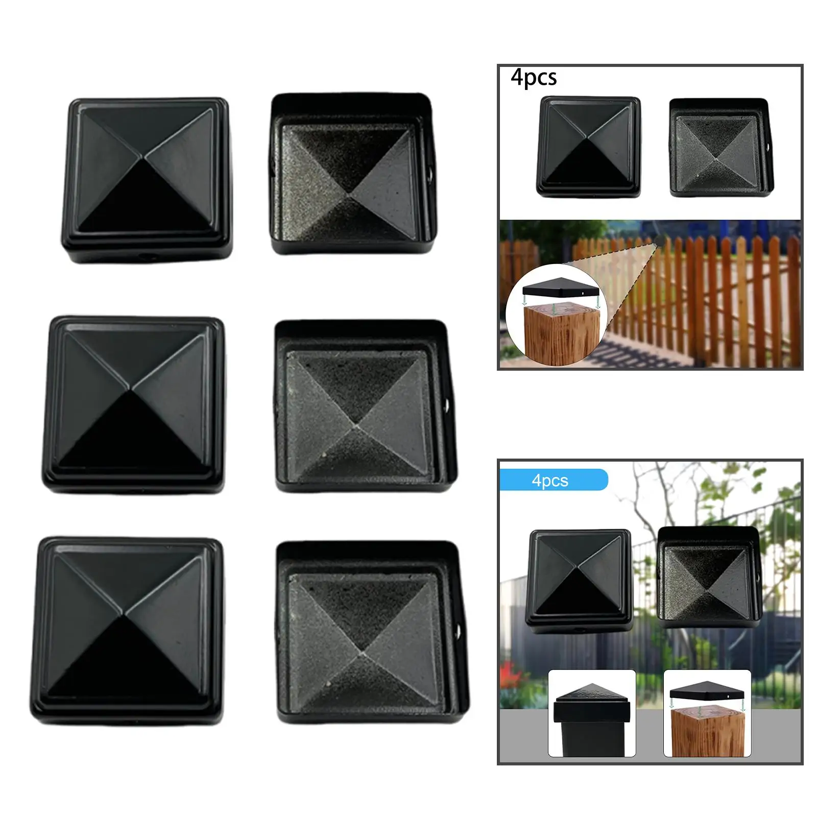 

4 Pieces Iron Fence Post Cap Decorative Post Caps Reusable Fence Accessories